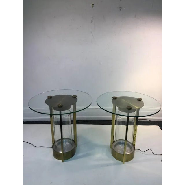 Dorothy Thorpe Dorothy Thorpe Illuminated Brass and Glass Tables - a Pair For Sale - Image 4 of 12