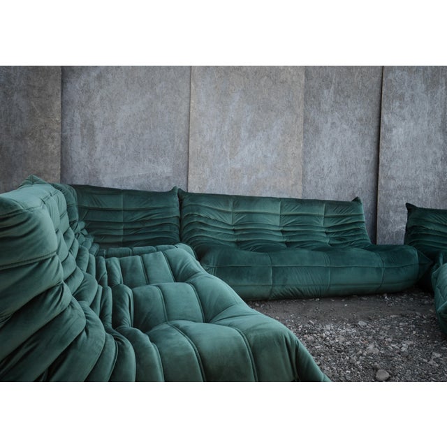 Refurbished 5-piece togo sofa set – green velvet pre-owned, independently refurbished and professionally reupholstered...