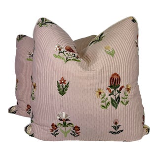 Schumacher "Elmslie Embroidery" in Petal 22" Pillows-a Pair For Sale