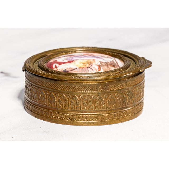 Exceptional Round Small Antique 19th Century French Hand Painted Porcelain Neoclassical Box For Sale - Image 12 of 16
