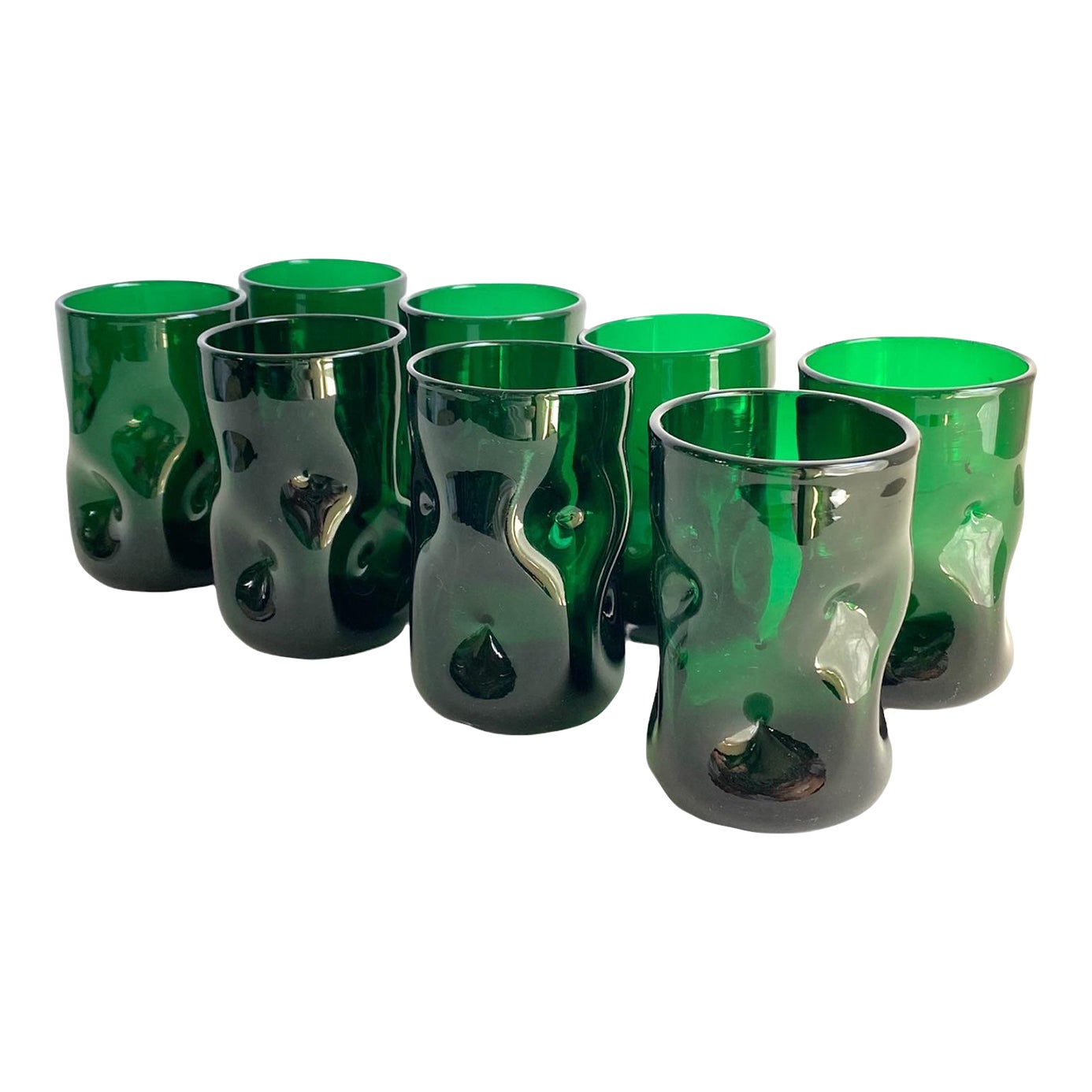 Vintage Blenko Tumbler Glasses Mid Century Hand Blown Emerald Green