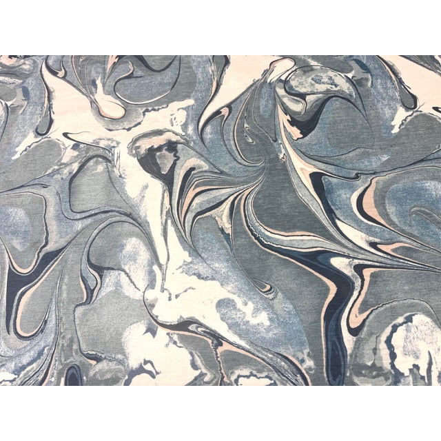 Navy Blue Seafoam Green Teal Cream Abstract Marble Velvet Upholstery Fabric For Sale - Image 4 of 7