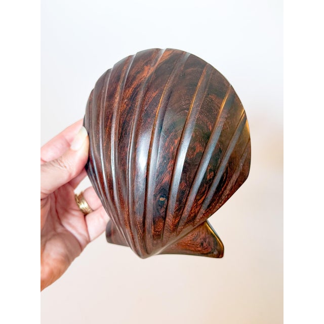 Vintage Large Carved Ironwood Clam Shell Sculpture Object For Sale - Image 4 of 8