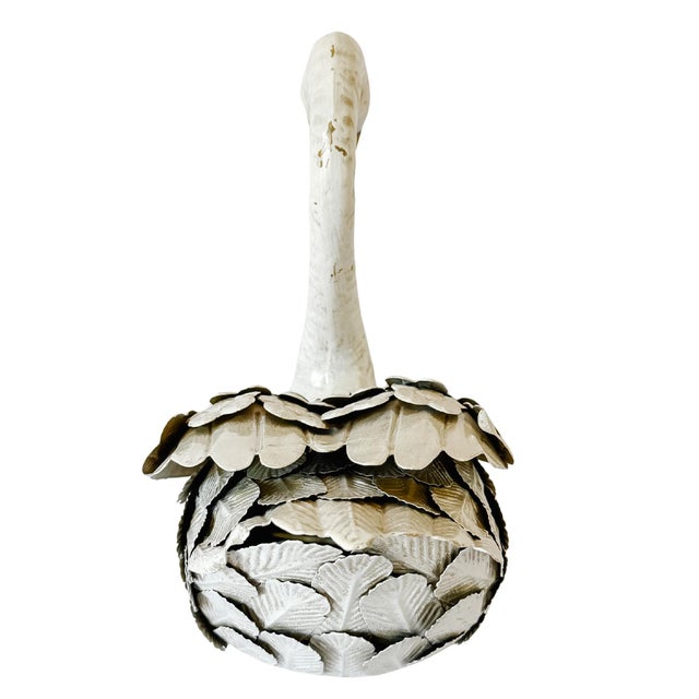 Late 20th Century Shabby Chic White Distressed Sheet Metal Swan Sculptures - A Pair For Sale - Image 12 of 17