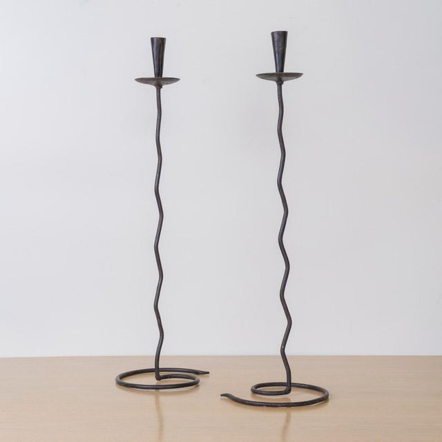 French 1950s Tall French Iron Wavy Candlestick For Sale - Image 3 of 10