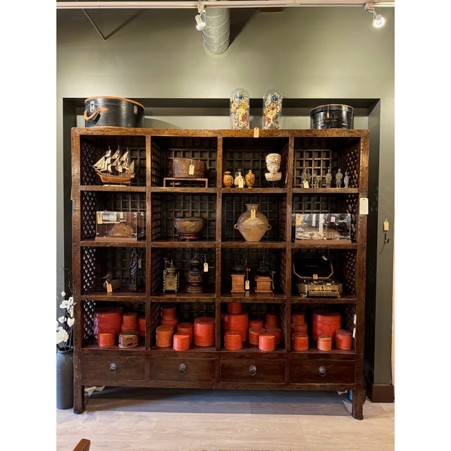 Antique Chinese Elm Lattice Bookcase Cabinet, 19th Century – Scholar’s Display Cabinet For Sale In Seattle - Image 6 of 7