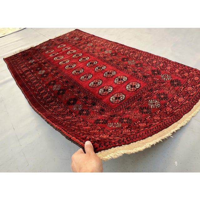 Islamic Vintage Afghan Mauri Bokhara Single Column Oval Gul Rug - 6'0" X 3'7" For Sale - Image 3 of 12