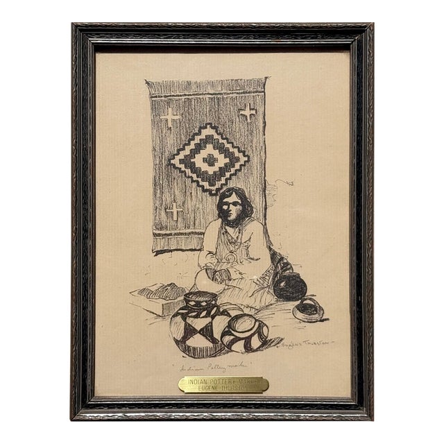 Mid 20th Century Eugene Thurston (1896–1993) Hand-Signed Lithograph "Indian Pottery Maker" For Sale