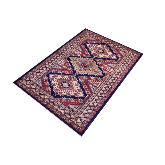 Rustic Shirwan Blue/Beige Wool Rug - 4'4''x5'11'' For Sale - Image 10 of 10