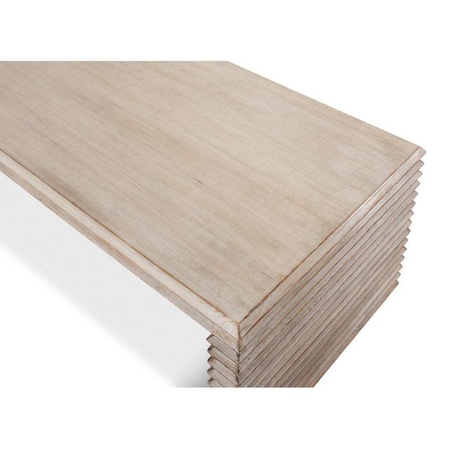 Wood Rustic Stacked-Plank Waterfall Coffee Table in Stone Grey For Sale - Image 7 of 9