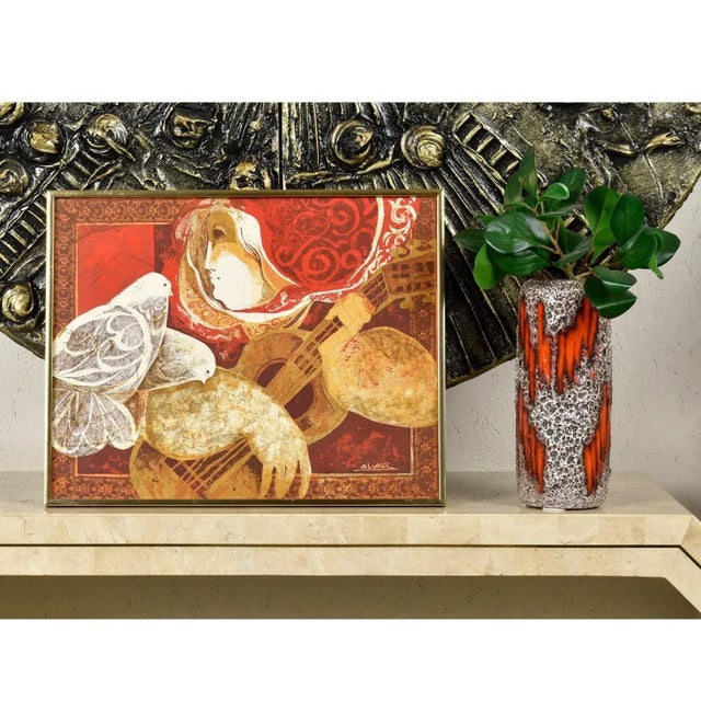 Spanish Artist Sunol Alvar the Guitarist and the Pigeons Framed Lithograph For Sale - Image 4 of 10