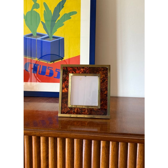 Brown Hollywood Regency Acrylic Glass and Brass Picture Frame, Italy, 1970s For Sale - Image 8 of 12