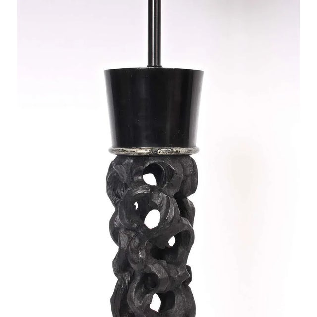 1950s James Mont Carved Black Ebonized Wood Table Lamp For Sale - Image 12 of 13