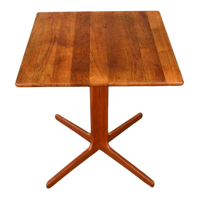 Small Solid Teak Mid Century Pedestal Base Dining Table For Sale