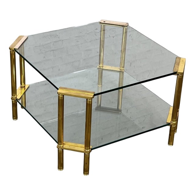 Vintage Brass and Glass Square Coffee Table, 1970s For Sale