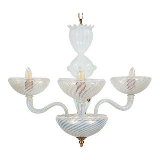 Mid-Century Opaline Filigrana Murano Chandelier For Sale