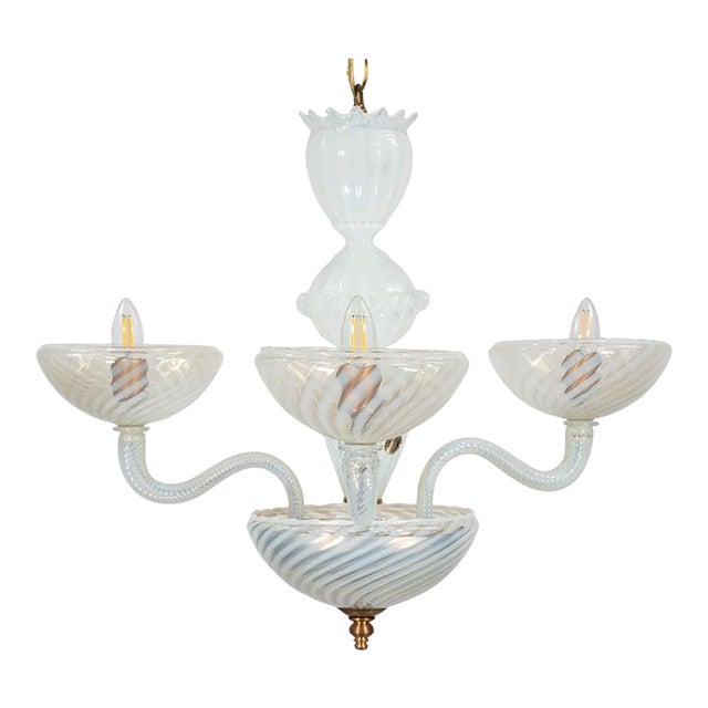 Mid-Century Opaline Filigrana Murano Chandelier For Sale