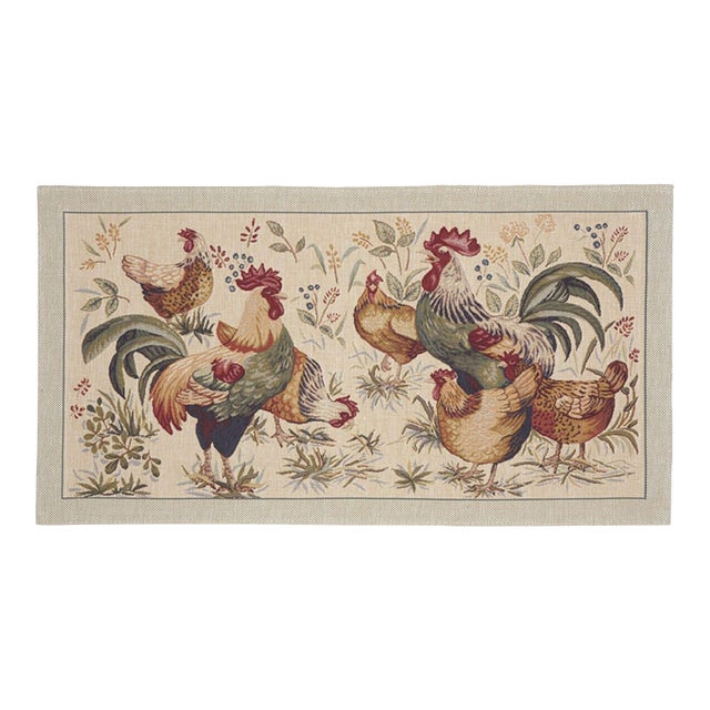 Country Hens Loom Woven Tapestry - 47 X 86 Cm (1'7" X 2'10") - Requires Rod Size 2 For Sale