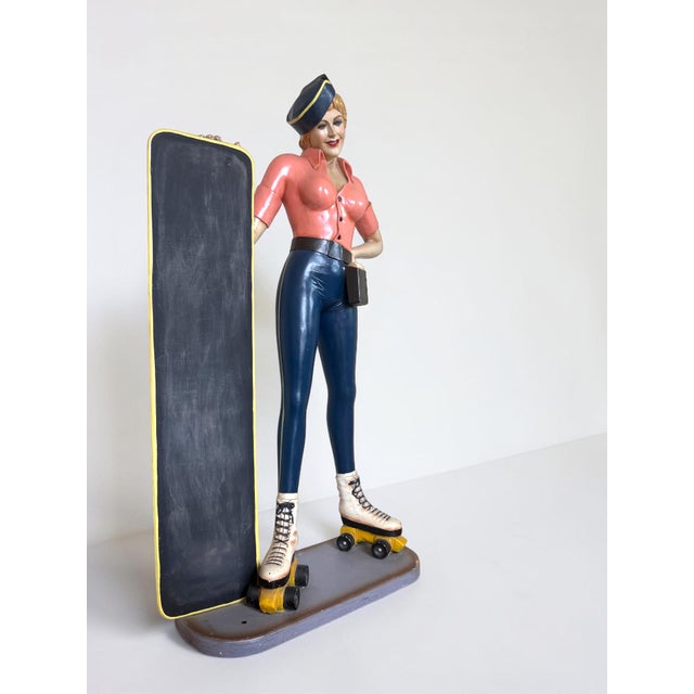 Mid-Century Modern Car Hop, Waitress Statue with Chalkboard Menu, 1978, Fiberglass and Wood For Sale - Image 3 of 11