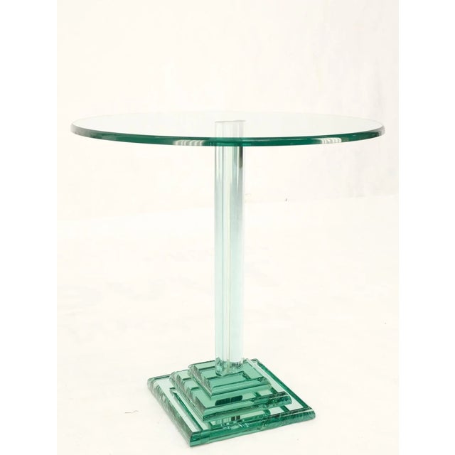 Green Tint Round Glass End Side Lamp Occasional Table Stand Pedestal Mid Century For Sale - Image 6 of 13