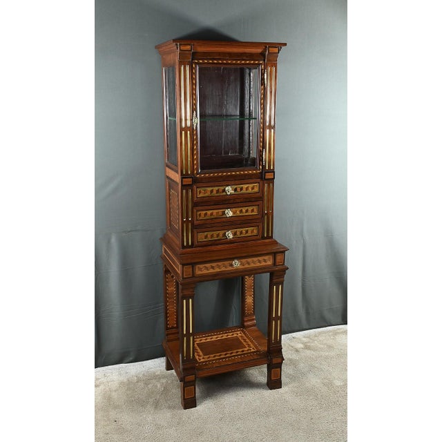 Small Dutch-inspired display case in Louis XVI style mahogany composed of a glazed upper part on three sides with a glass...