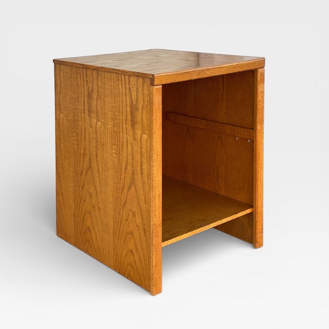 Postmodern Mid 20th Century Minimalist Solid Oak Open Pedestal Cabinet or Media Stand For Sale - Image 3 of 18