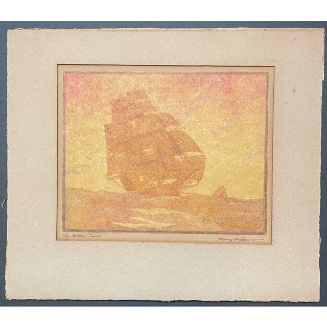Vintage Murray Kupferman 'the Golden Hour' Caribbean Sailing Woodblock For Sale - Image 4 of 11