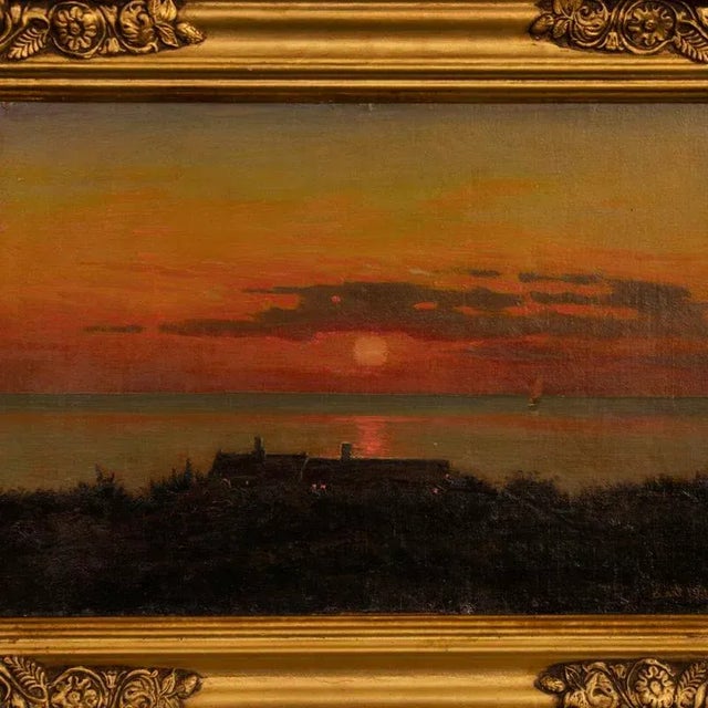 Original Oil on Canvas Painting of Coastal Sunset, Signed and Dated 1918 by Albert Wang For Sale - Image 6 of 10