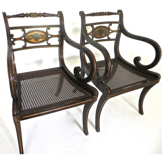 Pair of Regency Japanned and Parcel Gilt Armchairs, Circa 1810 For Sale - Image 4 of 14