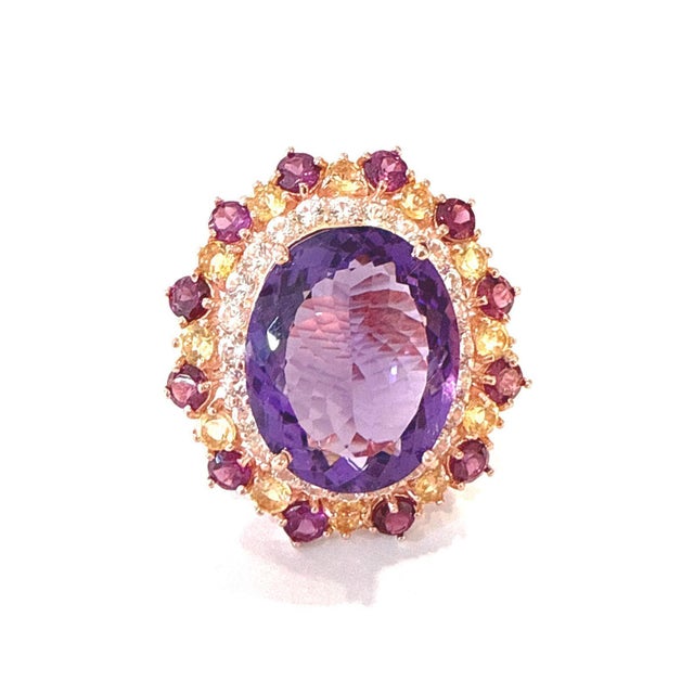 Early 21st Century Bochic "Orient" Vintage Amethyst & Multi Gem Cocktail Ring Set 18K Gold & Silver For Sale - Image 5 of 18