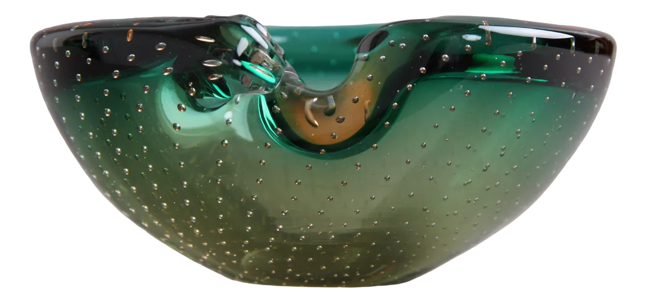 Glass Bowl in Green Glass with Air Bubbles, Murano, 1960s