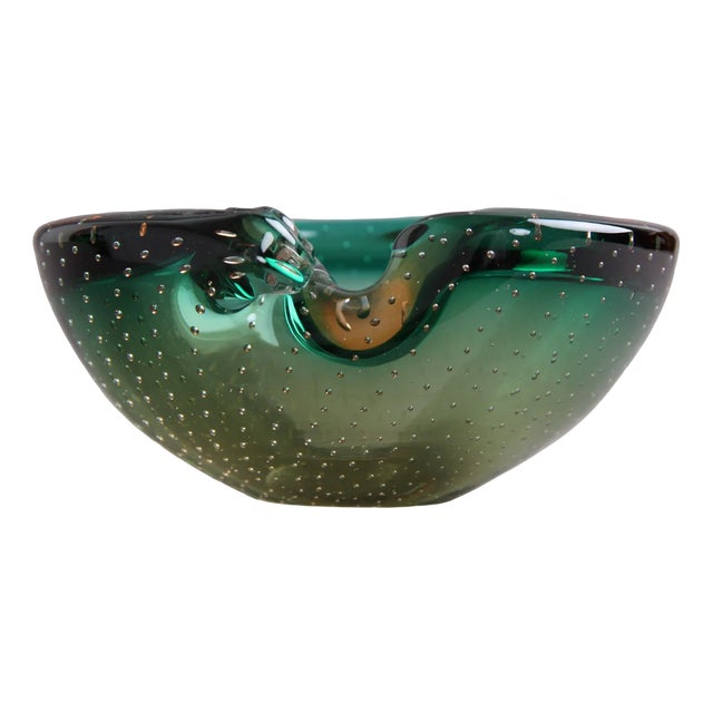 Glass Bowl in Green Glass with Air Bubbles, Murano, 1960s