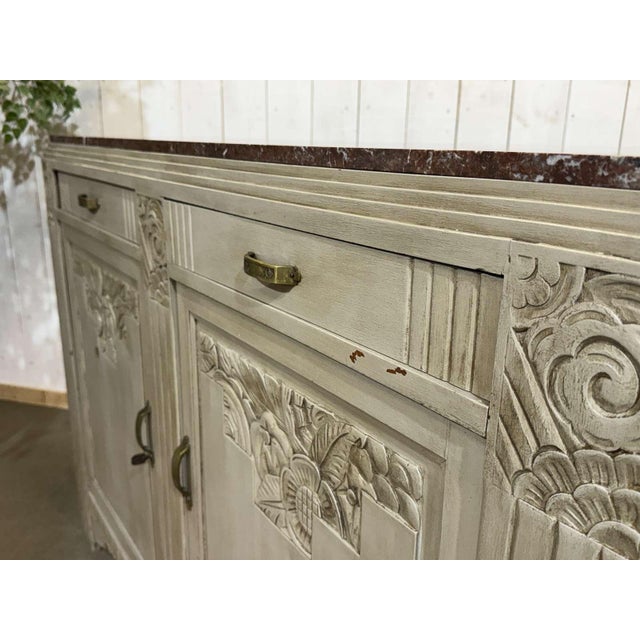 Gray Art Deco Sideboard in Walnut, Oak and Marble Top For Sale - Image 8 of 18