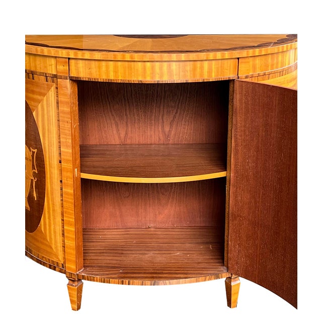 Pair of Custom George III Style Satinwood & Mahogany Demilune Cabinets For Sale - Image 4 of 6