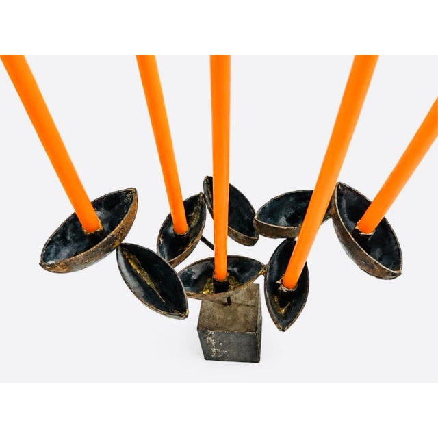 Mid-Century Modern 60s Artisan Made Mid Century Brutalist 8 Abstract Petals / 5 Candle Holder Danish Modern Candelabra For Sale - Image 3 of 11