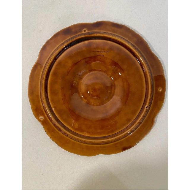 Sarraguemines Vintage French Sarreguemines Gold Majolica Oyster Plate For Sale - Image 4 of 5