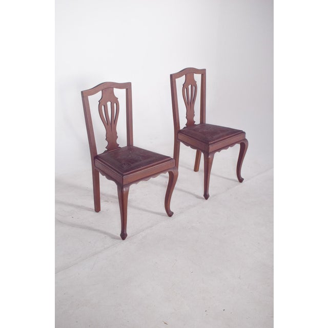 1950s Chairs with Embossed Leather Seats, 1950s, Set of 2 For Sale - Image 5 of 12