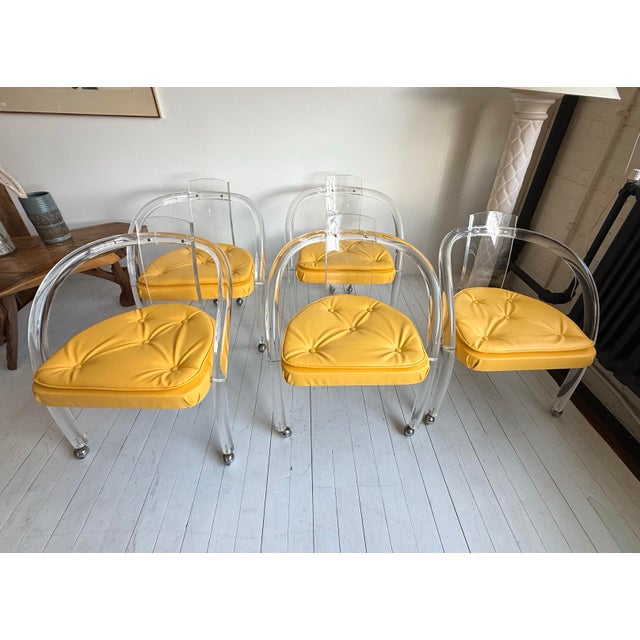 Charles Hollis Jones Vintage 1970s Postmodern Charles Hollis Jones Style Lucite Set of Rolling Chairs For Sale - Image 4 of 12
