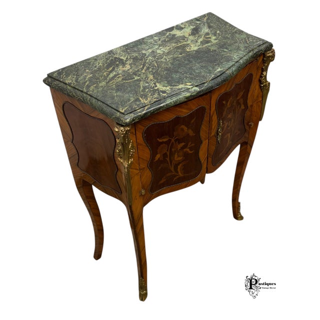 Wood Antique French Louis XV Style Walnut Marble Top Side Table For Sale - Image 7 of 12