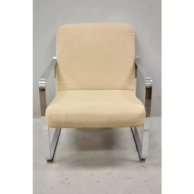 Mid-Century Modern Mid 20th Century Mid Century Modern Milo Baughman Style Chrome Flat Bar Art Deco Lounge Chair For Sale - Image 3 of 12