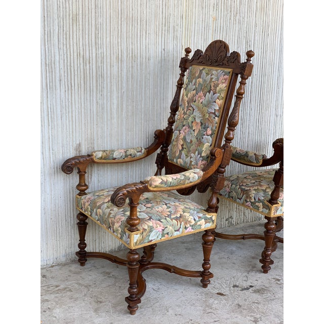 French Louis XVI Style French Carved Walnut Armchairs, 1900s - a Pair For Sale - Image 3 of 9