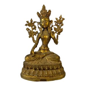 Large Antique Nepali Gilt Bronze Green Tara Sculpture, Late 18th–Early 19th Century