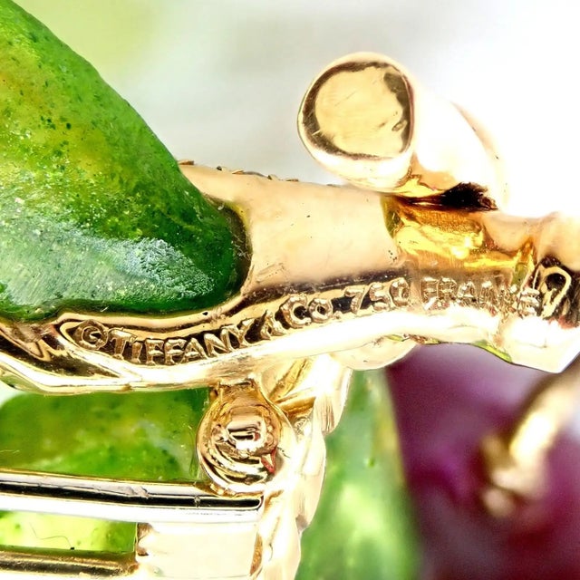 Vintage Tiffany & Co. France Diamond Plique a Jour Glass Cherries Gold Brooch For Sale - Image 11 of 11