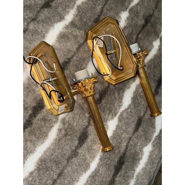 1980s Neo-Classical Style Solid Brass Wall Light Sconces - a Pair For Sale In Palm Springs - Image 6 of 17