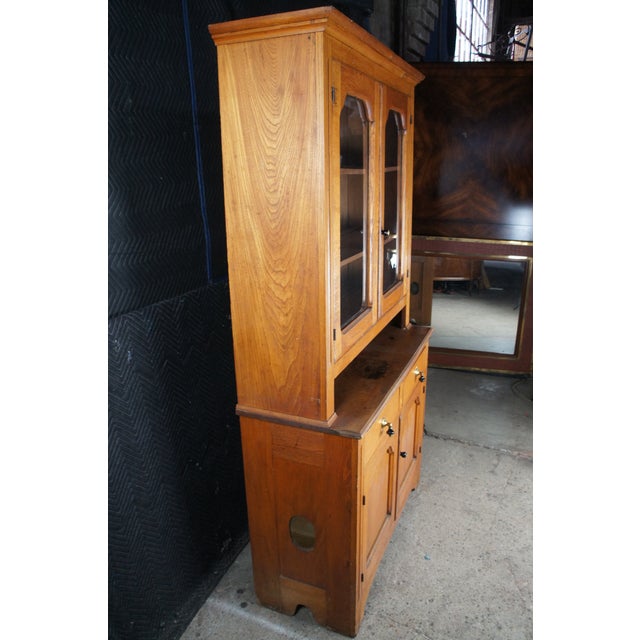 Brown Antique Oak Stepback Farmhouse Hutch Cupboard Pie Safe Kitchen Cabinet For Sale - Image 8 of 14
