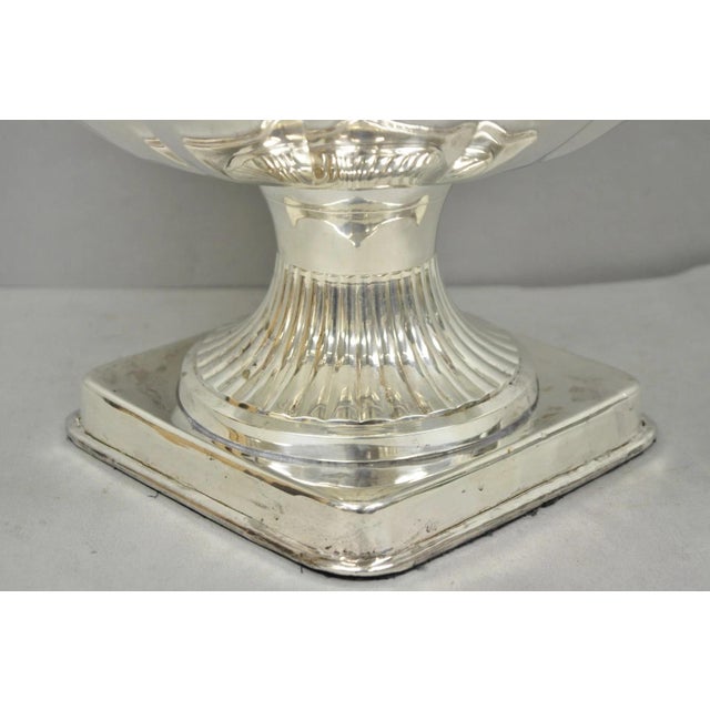 Late 20th Century Regency Style Silver Plated Scalloped Pedestal Punch Bowl Champagne Ice Bucket For Sale - Image 10 of 16