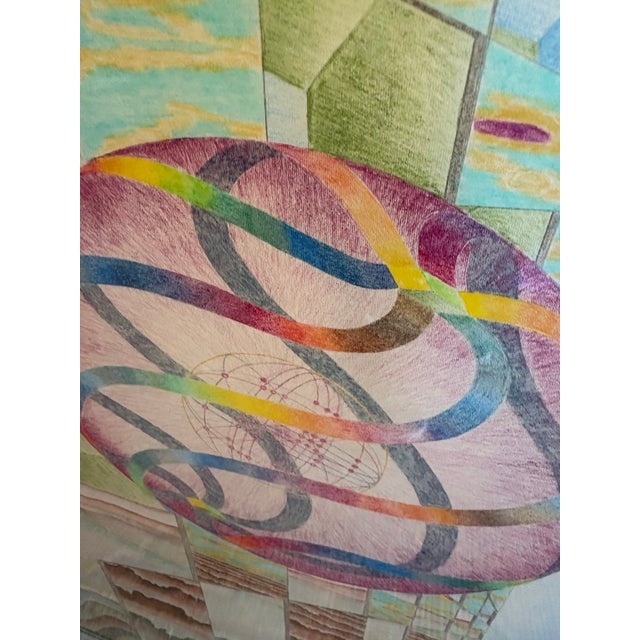 1970s “Celestial Realities” 1972 Ivar Zapp Large Prismacolor Geometric Drawing Vorpal Gallery Sf For Sale - Image 5 of 9