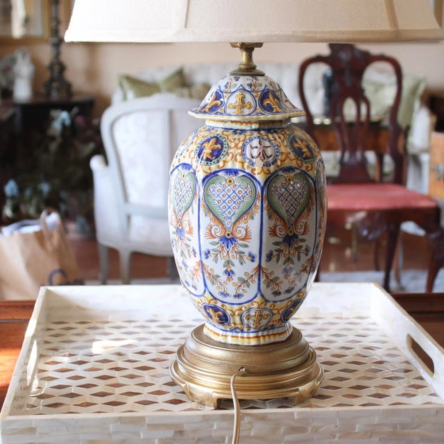 White Antique French Faience (Rouen) Lamp For Sale - Image 8 of 13