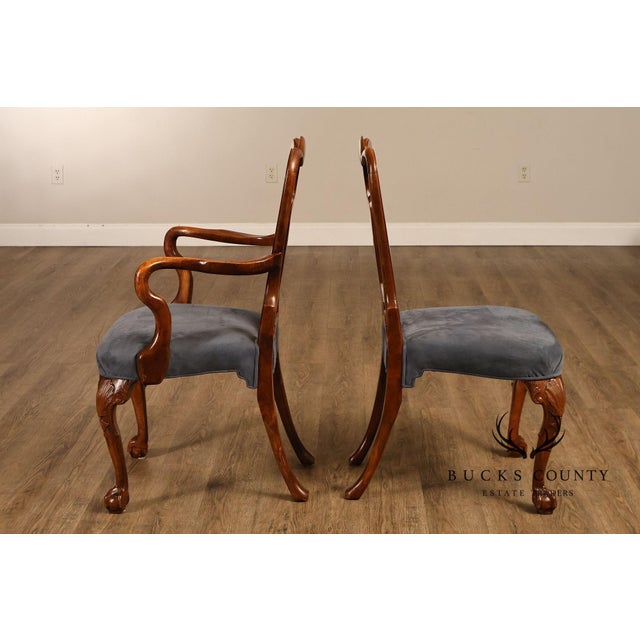 Georgian Style Set of Ten Carved Burlwood Dining Chairs For Sale - Image 11 of 18