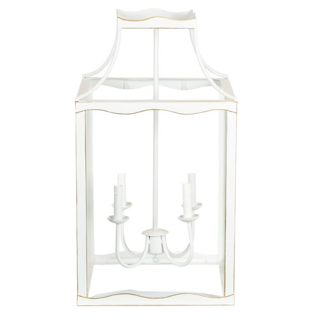 Chinoiserie Soft White & Gold Lantern - Large, 29" For Sale - Image 3 of 3